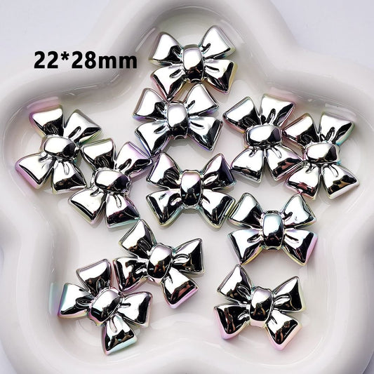 Bowknot Acrylic Beads – Iridescent Holographic Silver Galaxy, Large 22x28MM Craft Embellishments