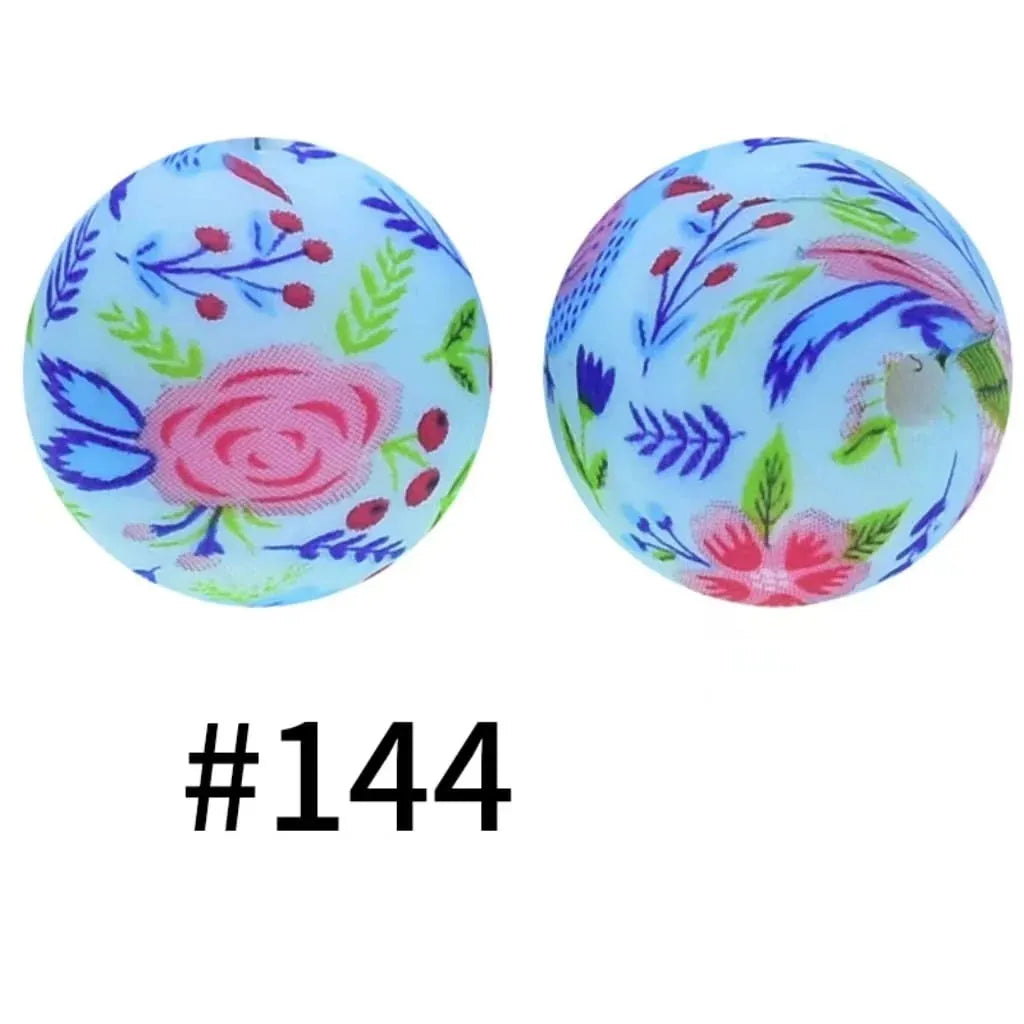 Round Printed Silicone Beads 15 mm