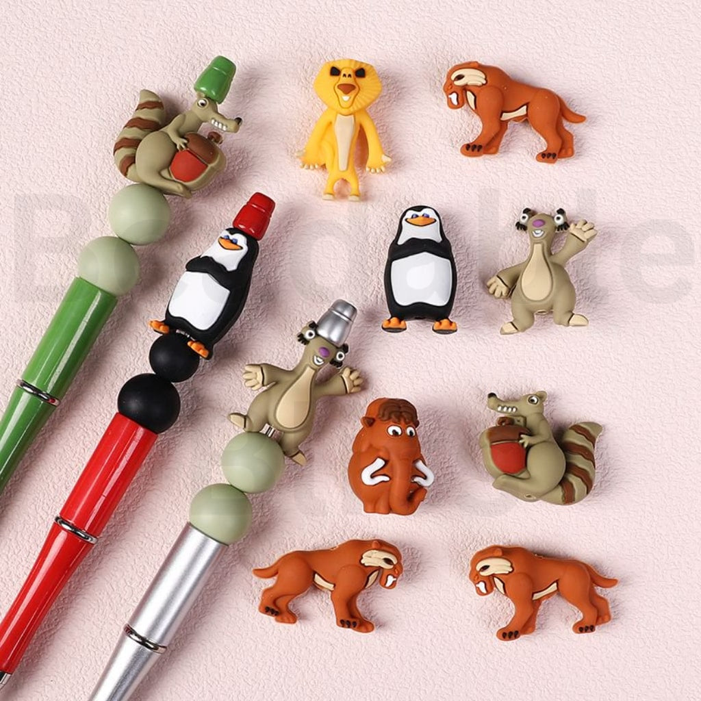 3D Cute Animals Squirrel Sloth Si Lion Ale Elephant Mann Penguin Skippe Saber-toothed Honey Bear Dieg Ice Ag Madgasca Silicone Focal Beads