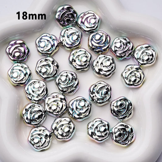 18MM Silver Holographic Rose Beads – Iridescent Galaxy Acrylic Flowers for Jewelry & Crafts