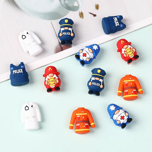 3D Cute Hero Gnome Wearing Police, Firefighter, Doctor Uniform Silicone Focal Beads