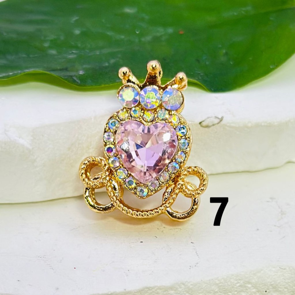 Gold Alloy Heart Crown with Mini AB Rhinestones Bling Bling Colorful Heart Rhinestones Beads, Around 26*22MM