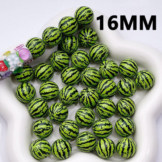 Watermelon Printed Acrylic Beads Featuring Clear Color Coating, 16MM