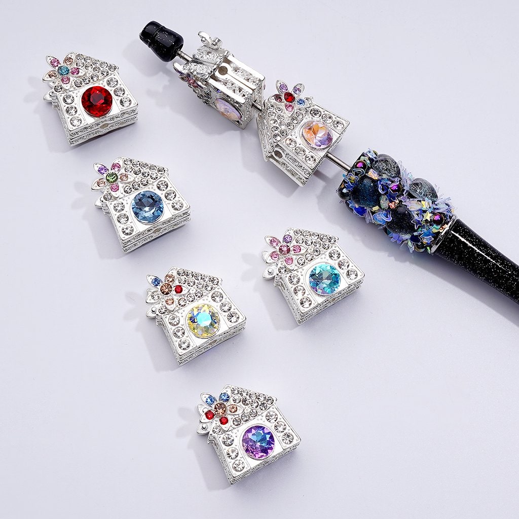Elegant Silver Alloy Windmill House Beads – Sparkling Clear & Multi-Color Rhinestones – 22×20MM Assorted Mix