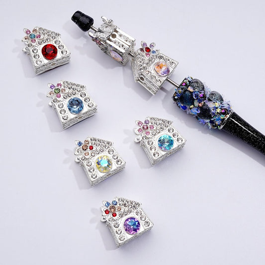 Elegant Silver Alloy Windmill House Beads – Sparkling Clear & Multi-Color Rhinestones – 22×20MM Assorted Mix