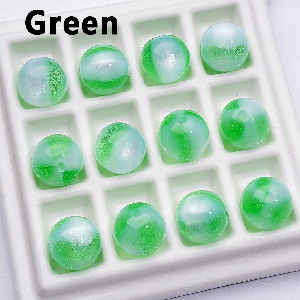 Trihedral Glitter Cat Eye Acrylic Beads – Color-Changing Round Design, 16MM