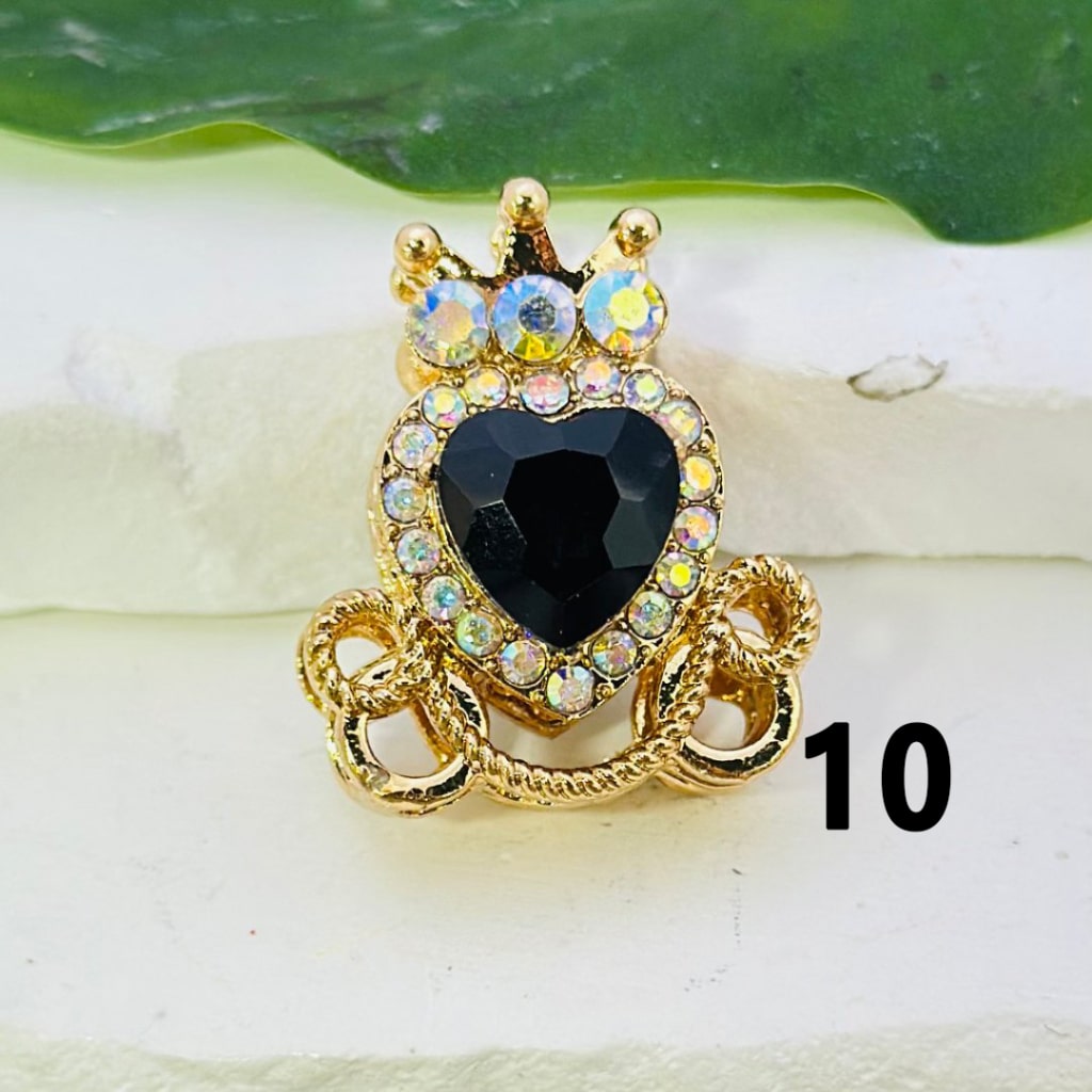 Gold Alloy Heart Crown with Mini AB Rhinestones Bling Bling Colorful Heart Rhinestones Beads, Around 26*22MM