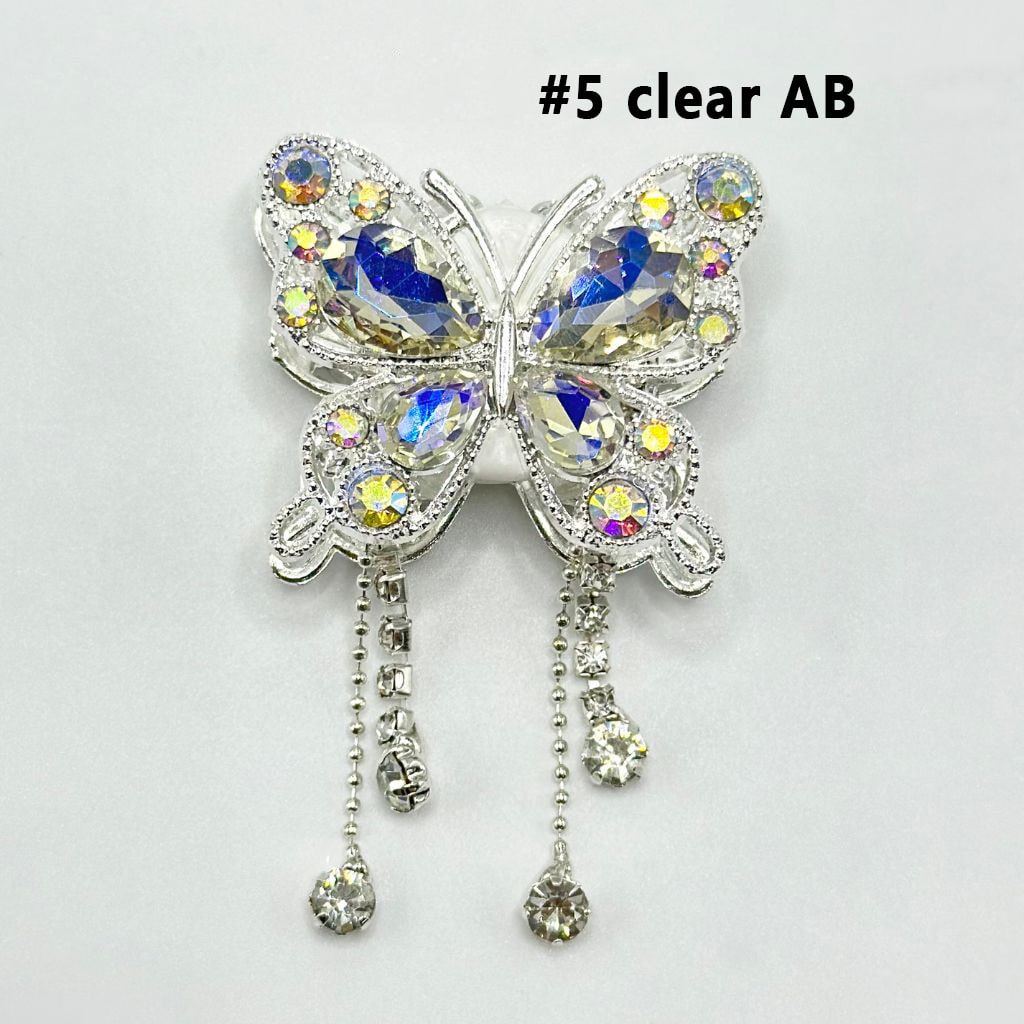 Fancy Bling Butterfly Alloy Clay Beads with Rhinestones and Pendant Chains, 34mm by 40mm