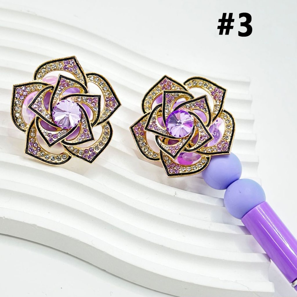 Delicate Rotatable Small Flower with Gold Alloy Rose Flower, Large Round Rhinestone Inside, Colorful Heart Rhinestones, and Clay Beads, Around 40MM