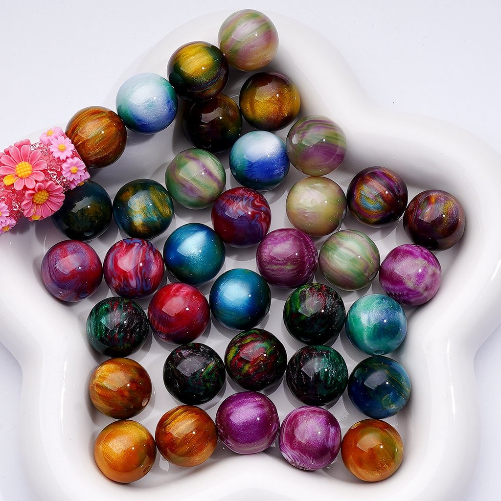 Abstract Art Stripes Prints Glitter Galaxy Style Round Acrylic Beads 16MM