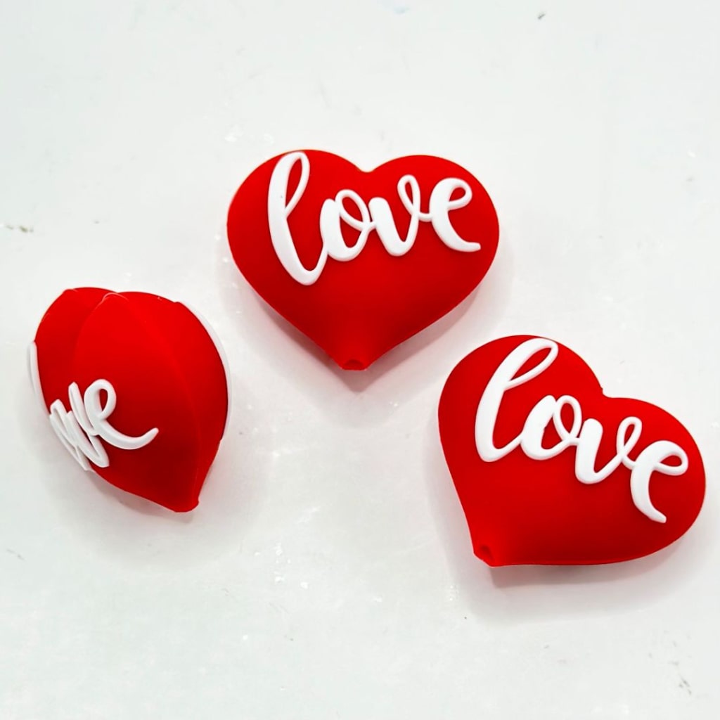 3D Red Heart Love Valentine's Day Silicone Focal Beads (Ship out in Around 4-6 Days after Ordering)