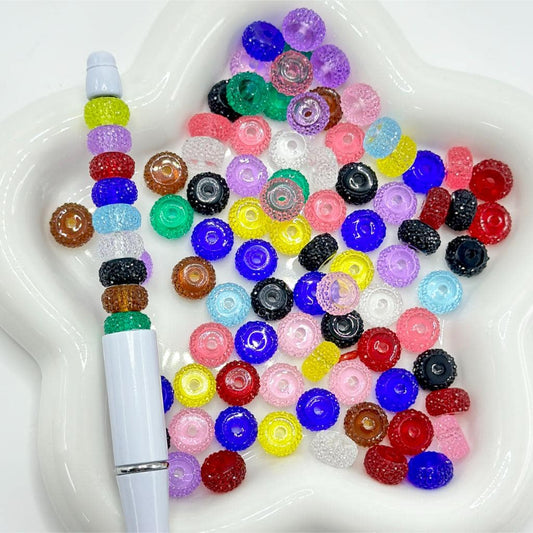 Wheel Acrylic Beads with Colorful Sugar Spacer Texture on Side