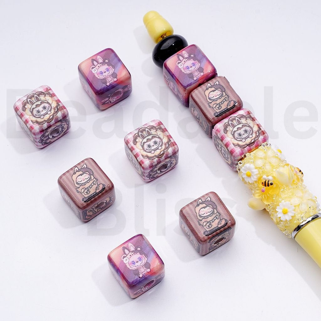 Cute Magical Friend Toy Monster Doll Cube Square Acrylic Beads, Around 15MM
