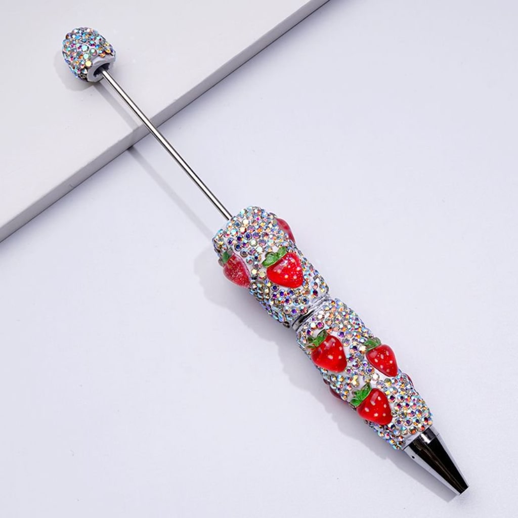 Beadable Clay Pens with Cute Vivid Fruits Mini AB Rhinestones Covered the Entire Pen