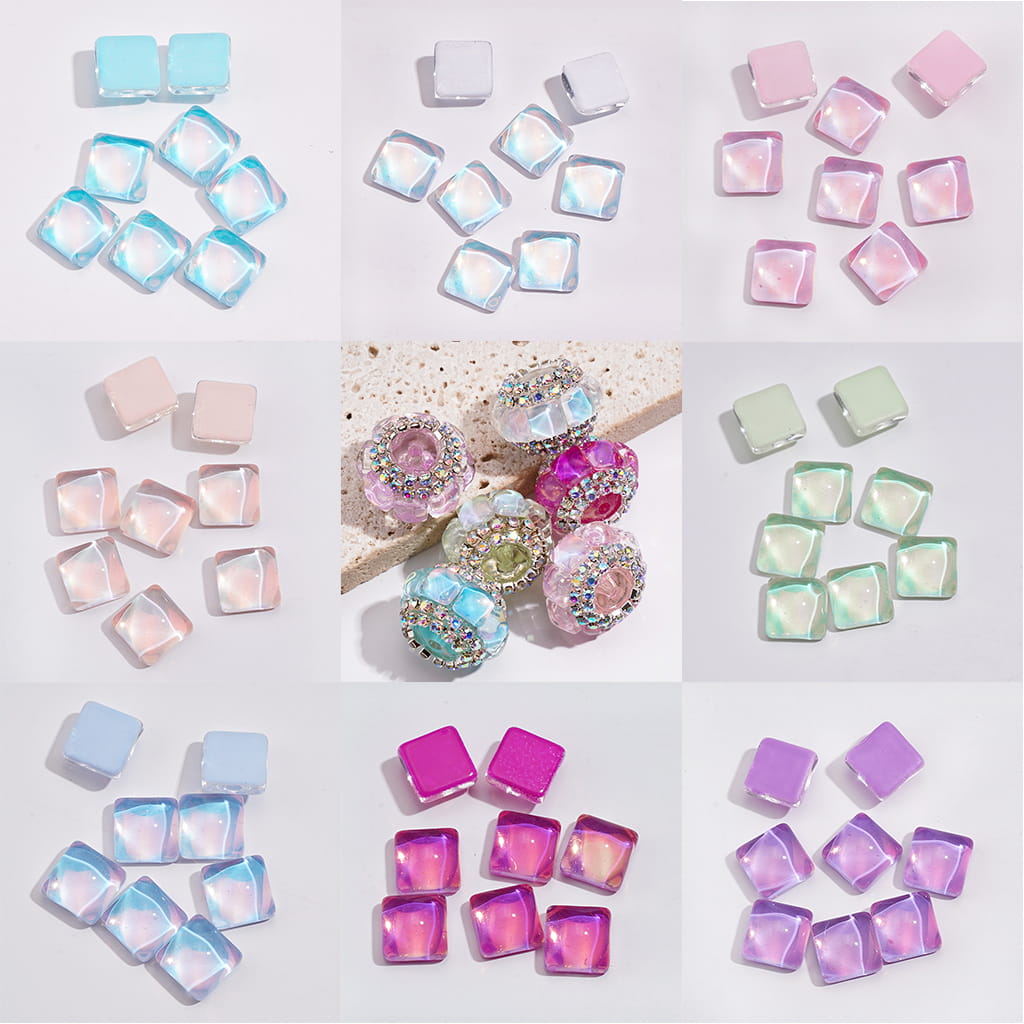 Tiny Adorable Shimmering Square Shaped Rhinestones Charms DIY Jewelry Accessories, 6*6MM, Multicolor