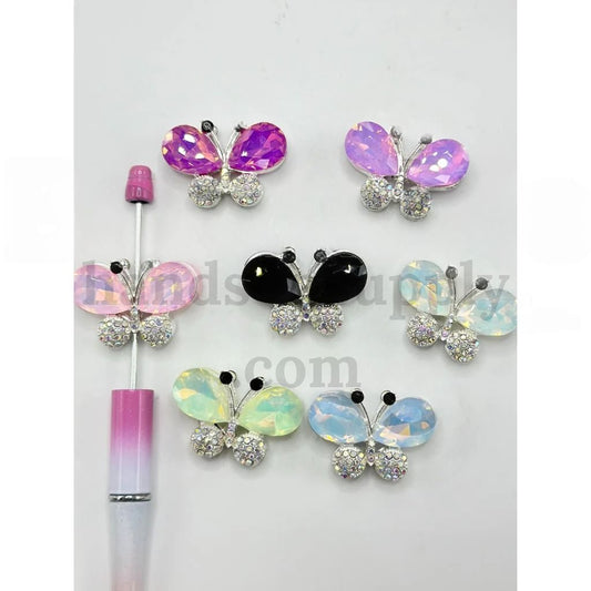 Flat Back Large Rhinestone Little Cute Crystal Silver Alloy Butterfly Random Mix, 35*25MM