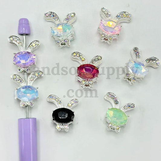 Crystal Rhinestone Bunny Head Charms Silver Alloy Flat Back, Random Mix, 21*25MM