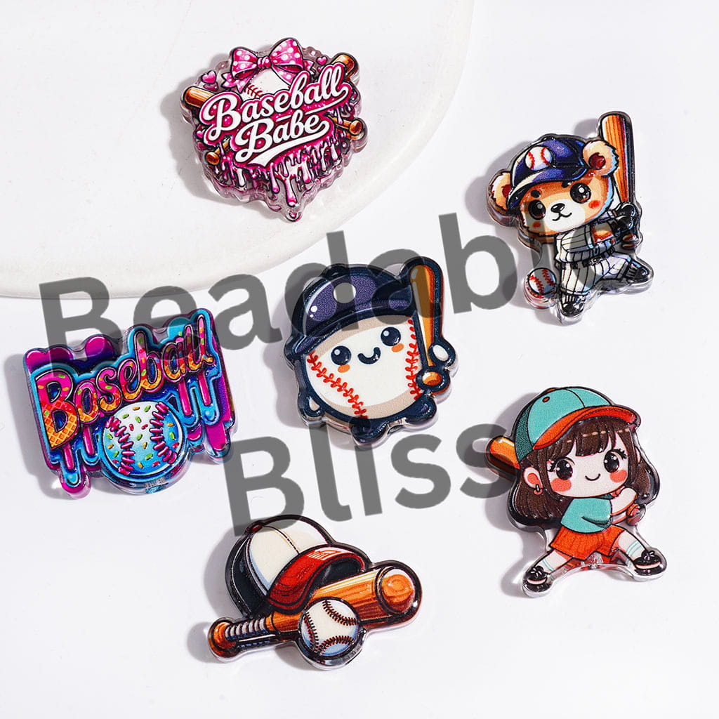 Baseball Theme Series Acrylic Beads, Semi-Clear, Random Mix