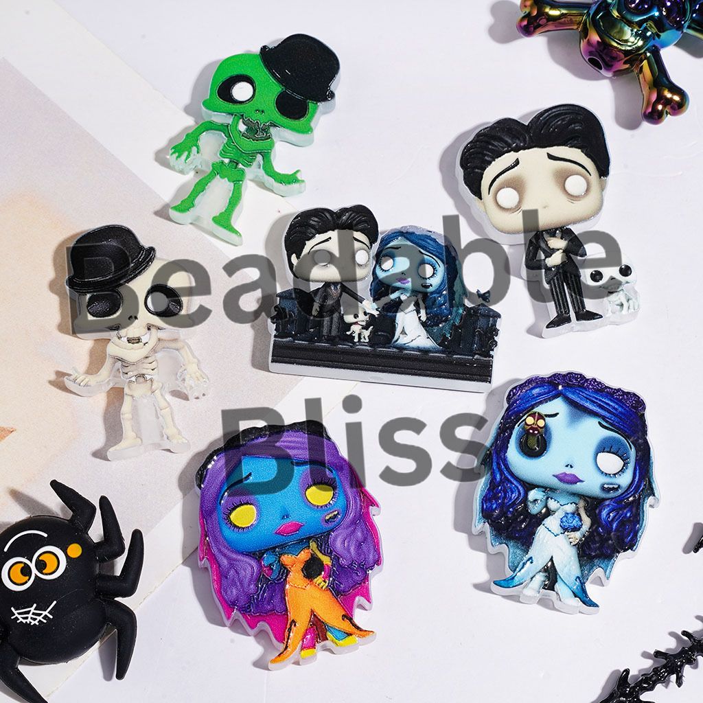 Halloween Skull Couple Character Series Acrylic Beads, Random Mix