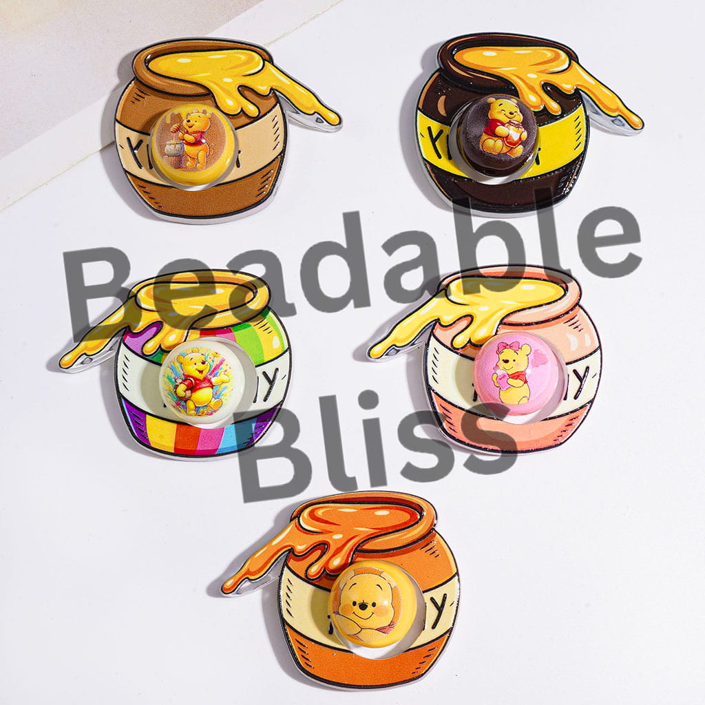 Acrylic Beads Hollowed Honey Pot and Round Beads, Classic Animation Honey Bear Patterns, Random Mix
