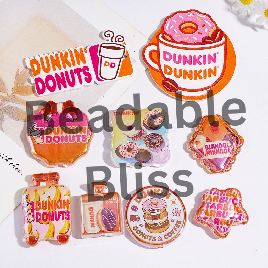 UV-Coated Acrylic Beads and Pendants Coffee Doughnut in Orange Pink Series, Random Mix