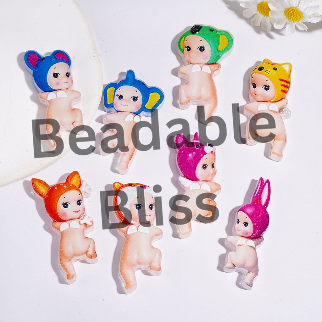 Japanese Baby Boy Wearing Diverse Animal Hat Acrylic Beads, Random Mix