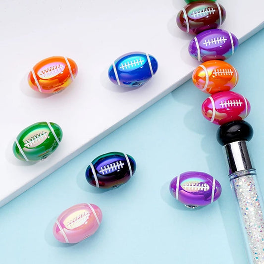 UV Coating American Football Sports Colorful Acrylic Beads, Random Mix, 19MM by 12MM