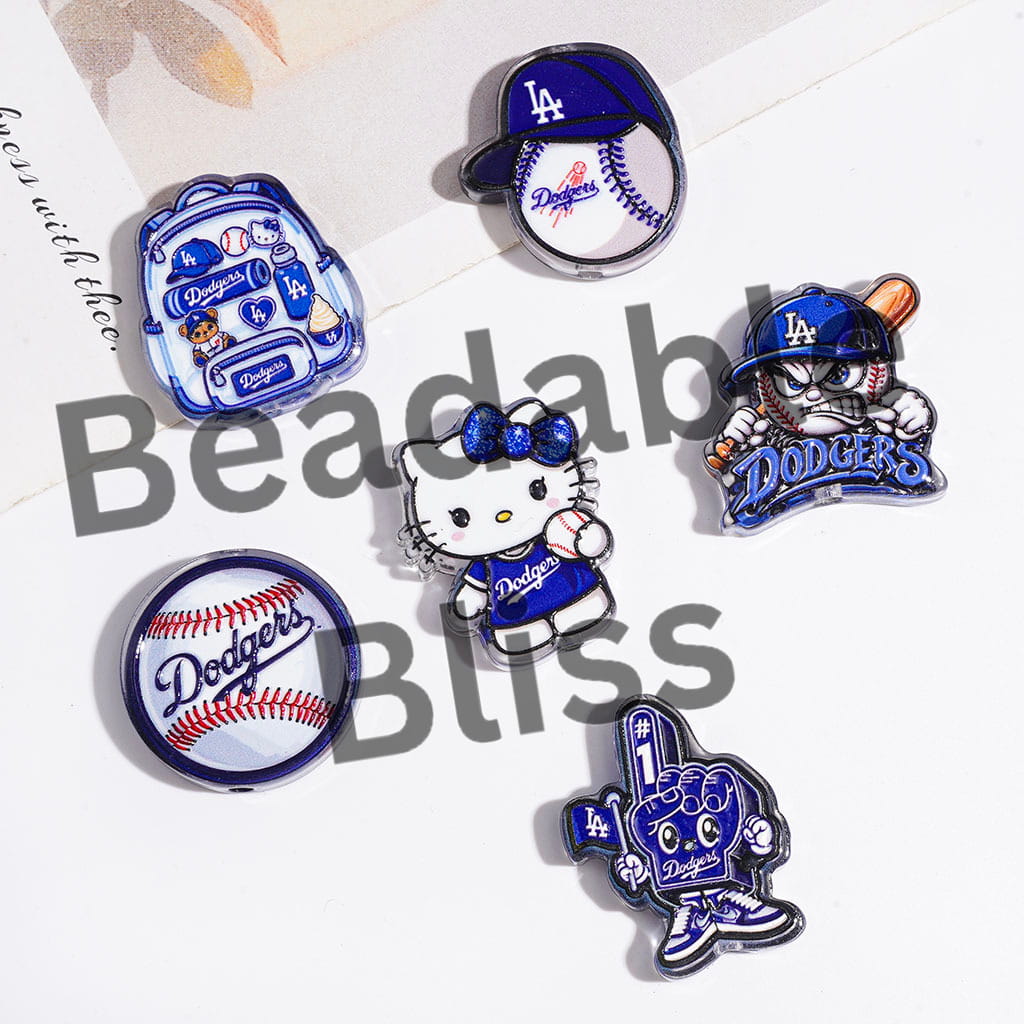 American LA Baseball Team Acrylic Beads, Semi-Clear, Random Mix