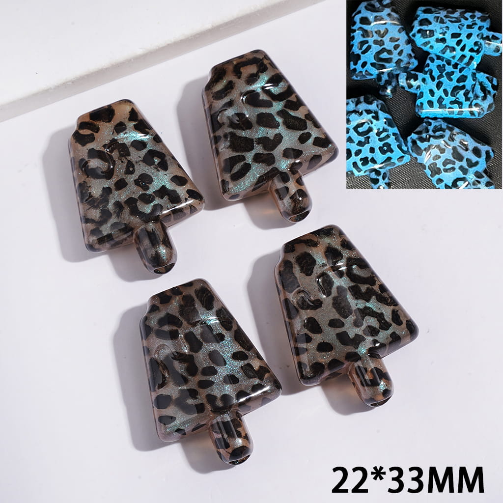 Luminous Adorable Glittery Leopard Print Pattern Popsicle Shaped Acrylic Beads, 22*23MM