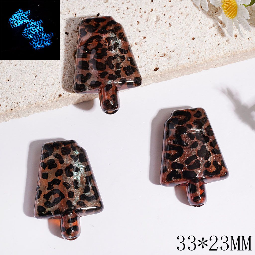 Luminous Ice Cream with Leopard Print and Glitter Acrylic Beads, 33*23MM
