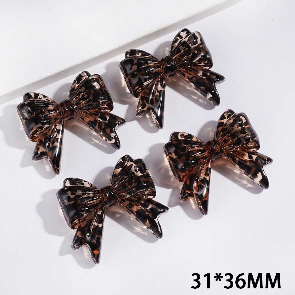 Adorable Black & Brown Leopard Print Bowtie-Shaped Acrylic Beads, 31*36MM