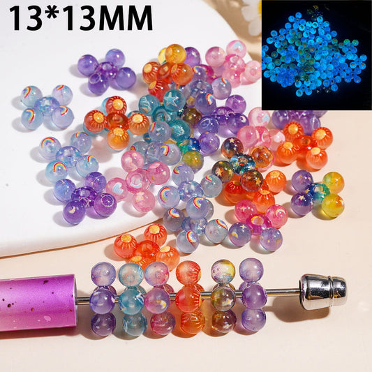 Luminous Rainbow Mini Round Bubble Flower Shape Acrylic Spacer Beads, 13*13MM, Multi-Color Random Mix