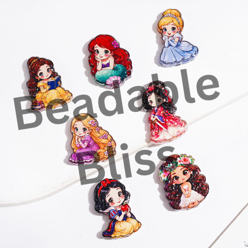 Acrylic Beads Classic Princess Characters in Diverse Style, Semi-Clear, Random Mix