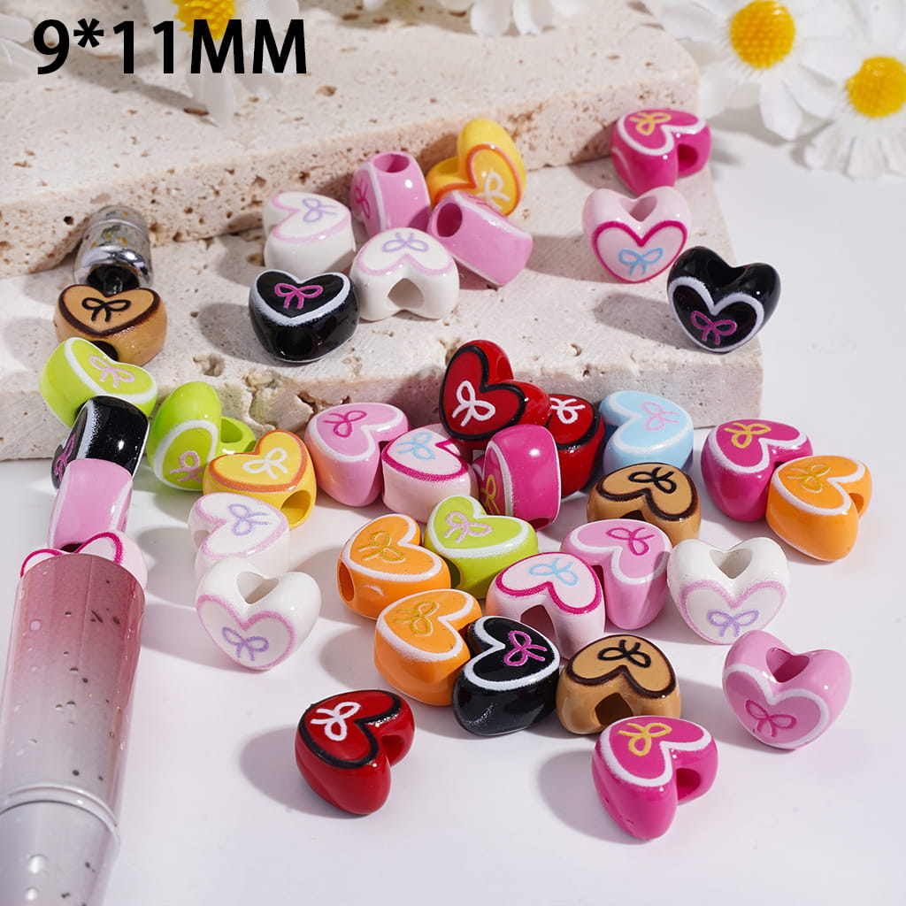 Cute Bowknot Design Heart Shape 9*11MM, Acrylic Beads Random Mix
