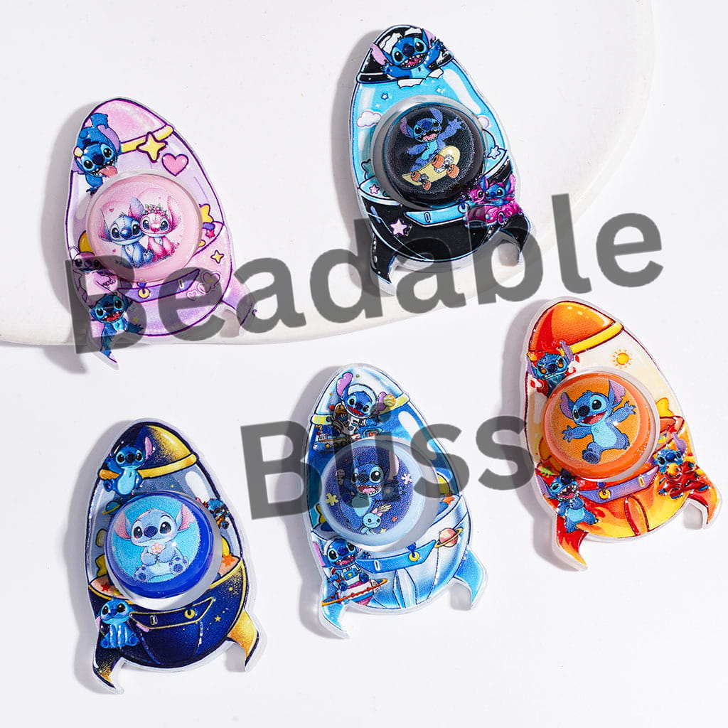 Acrylic Beads Hollowed Rocket and Round Beads, Classic Animation Blue Pink Monster Character Patterns, Random Mix