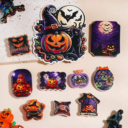 Halloween Character Pumpkin Ghost Bat Printed Acrylic Beads Pendant, in Various Style Random Mix