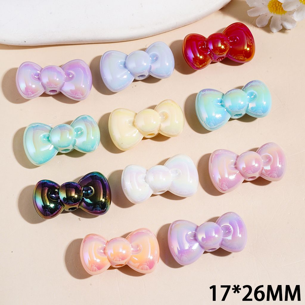 UV-Coated Cute Bowtie Shaped Assorted Colors Acrylic Beads, 17*26MM Random Mix