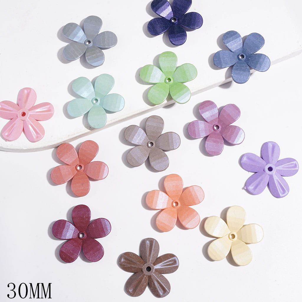 UV-Coated Adorable Five-Petaled Flower Design Acrylic Spacer Beads, 30MM, Multicolor, Random Mix