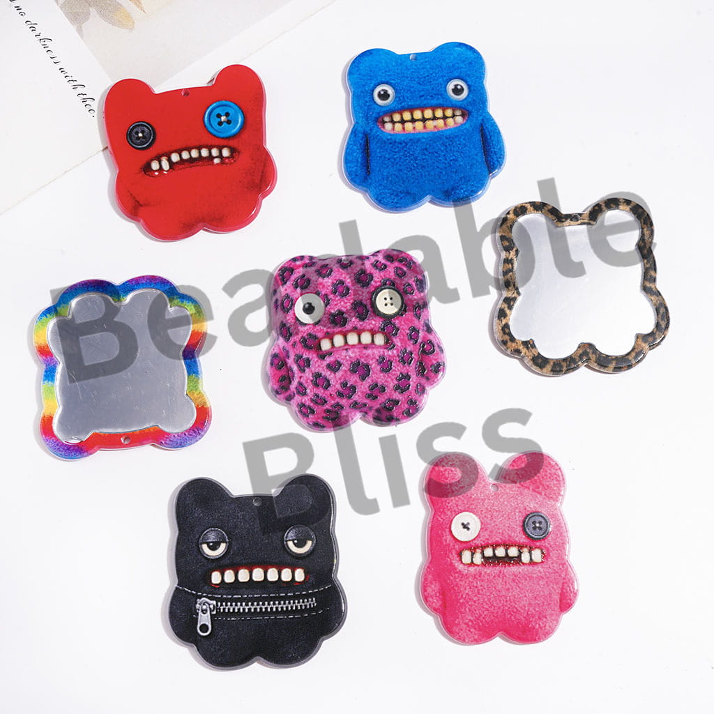 DIY Acrylic Pendants Cute Monster Mirror for Bag or Items, Random Mix