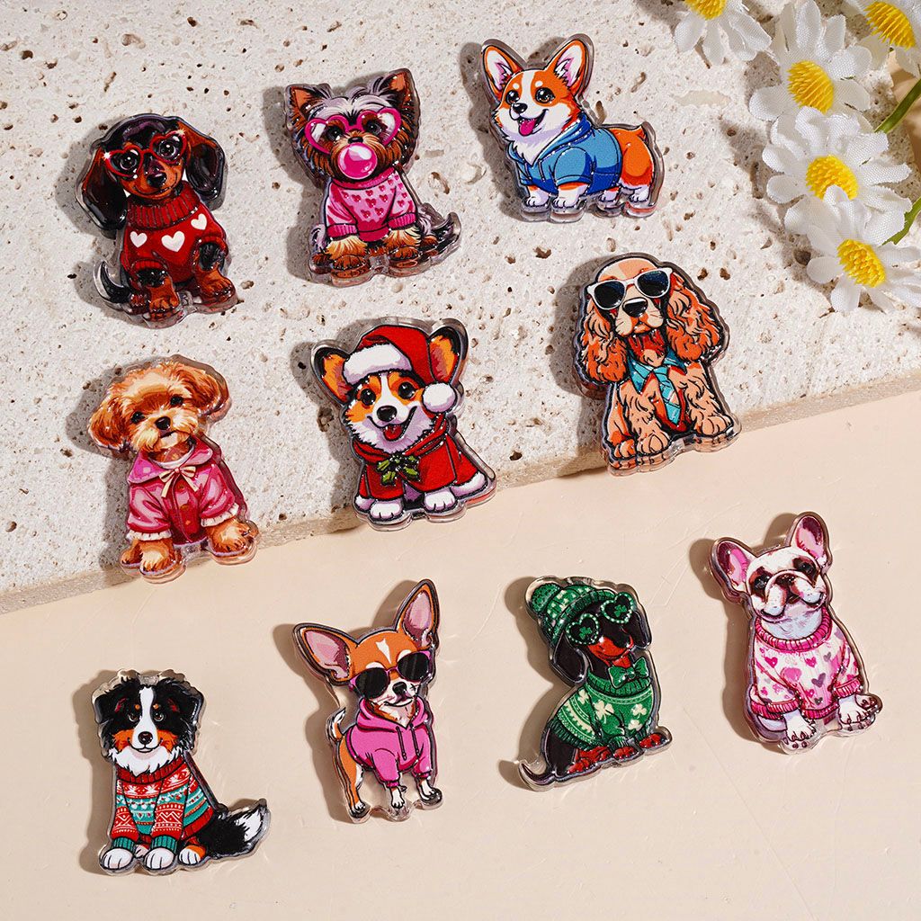 Acrylic Beads Diverse Style Dog, Semi-Clear, Random Mix
