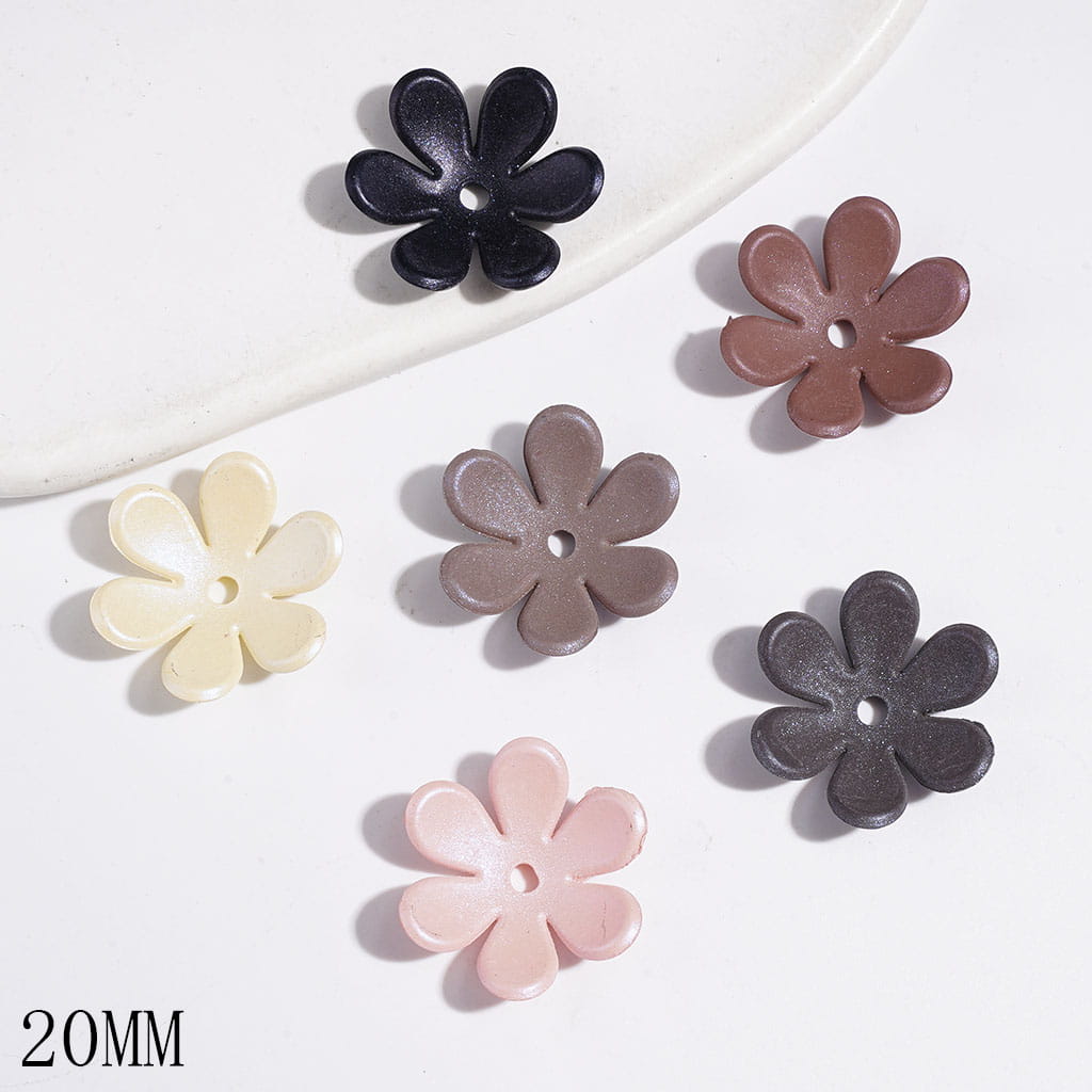 UV-Finish Cute Six-Petaled Flower Design Acrylic Bead Cap Cages , 20MM, Multicolor, Random Mix