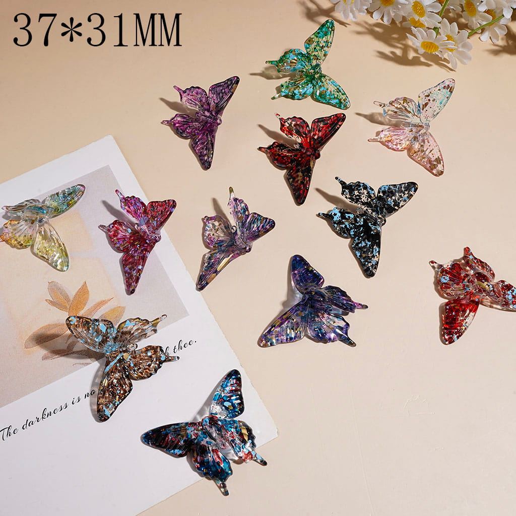 Transparent Glitter Butterfly Acrylic Pendant with Splash Ink Pattern, 37*31MM, Multi Colors Random Mix