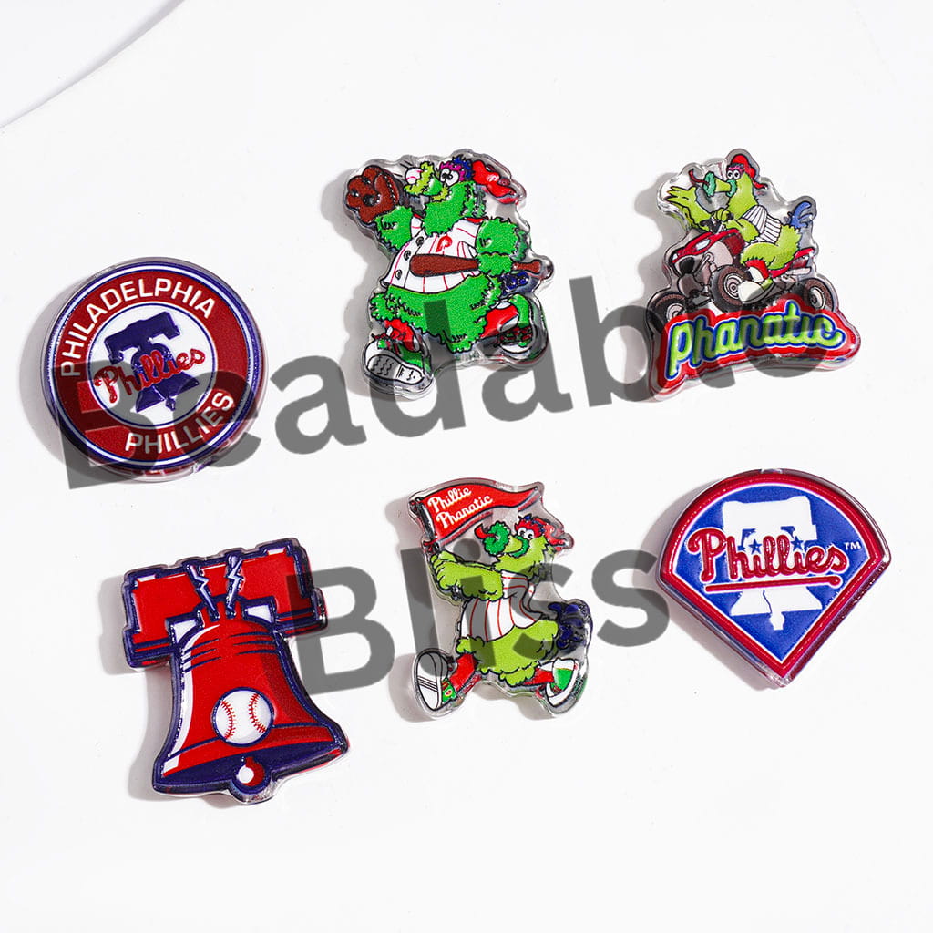 Semi-Clear Acrylic Beads American Philly Baseball Team, Random Mix