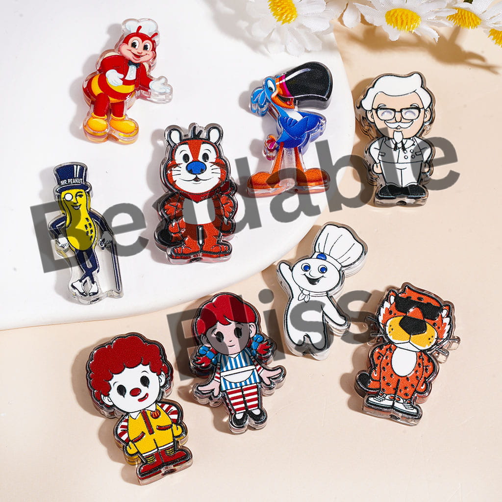 Acrylic Beads Classic Oat Breakfast Fast Food Bake Dough Snacks Mascot, Semi-Clear, Random Mix