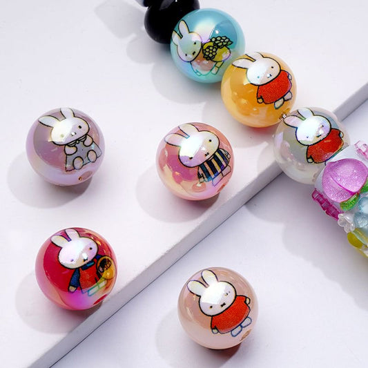 Cute Miff Bunny UV Coating Colorful Round Acrylic Beads, 16MM, Random Mix