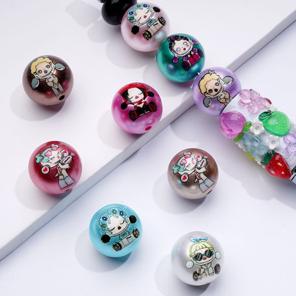 Moll Monster Doll Glossy Cute Girl Colorful Round Acrylic Beads, 16MM, Random Mix