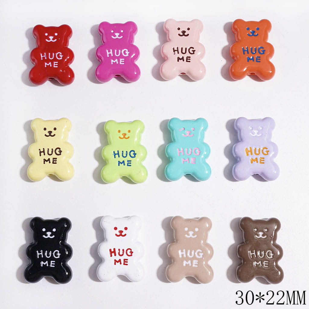 Sweet Bear Character with Text "HUG ME" on Chest Acrylic Beads, 30*22MM, Various Colors, Random Mix