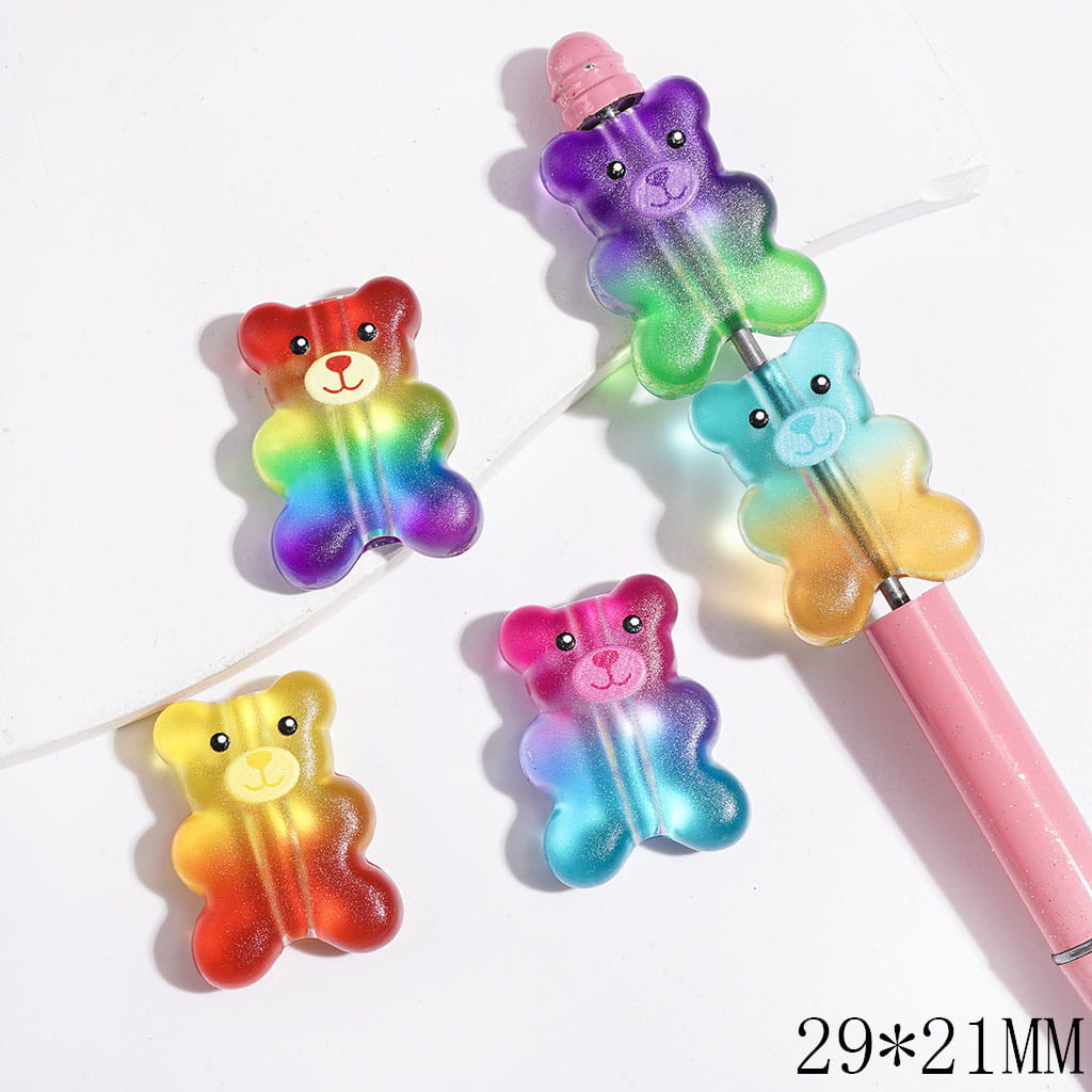 Cute Rainbow Bear with Gradient Color Design Acrylic Beads, 29*21MM, Multicolor, Random Mix