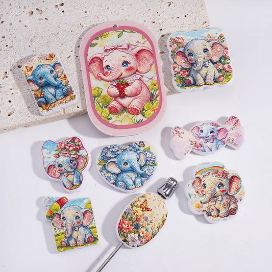 Cute Elephant Character Series in Version Style Acrylic Beads Pendants, Random Mix