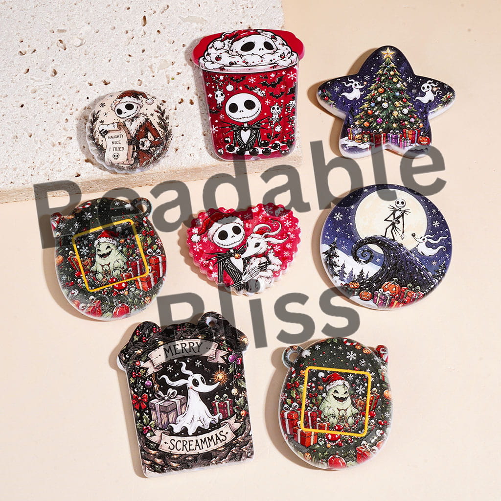 Acrylic Beads and Pendants Skull Skeleton Couple Character, Christmas or Halloween Theme, Random Mix